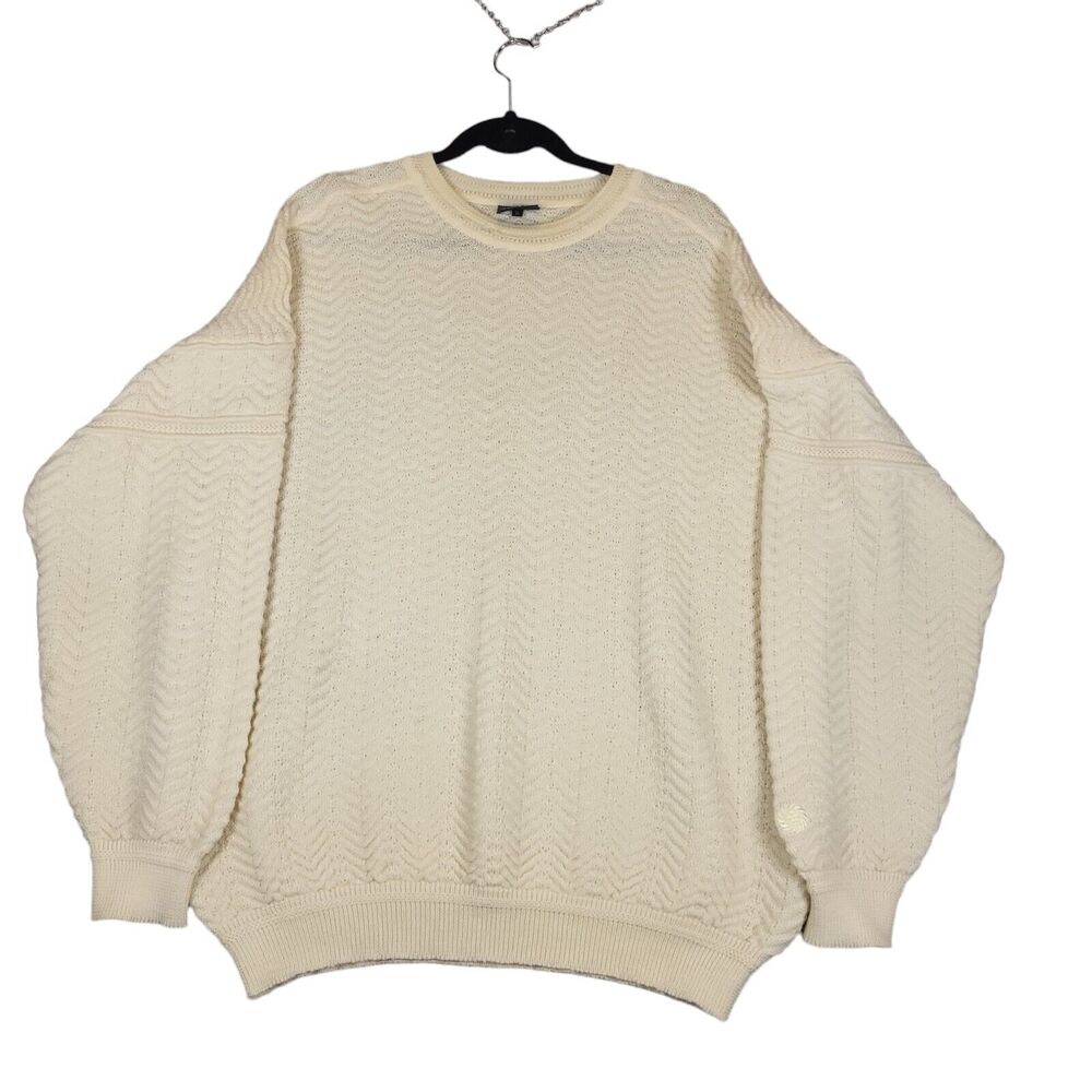 Vintage Clipper Mens XL 54 Ivory Off White Sweater Knit Long Sleeve‎ 100% Wool
